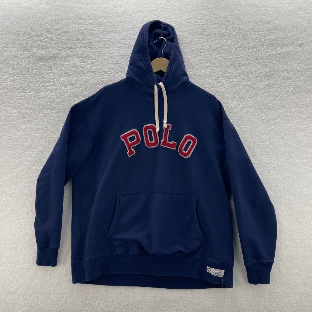 Polo Ralph Lauren Hoodie Men XLT Navy Blue Embroidered Spellout Sweater Logo Y2K